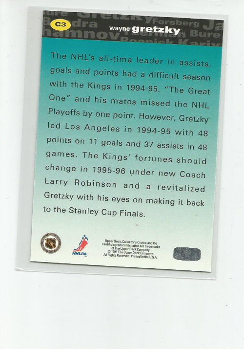 1995-96 Collector's Choice Crash the Game Gold Prize #C3 Wayne Gretzky back image