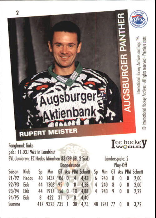 1995-96 German DEL #2 R. Meister back image