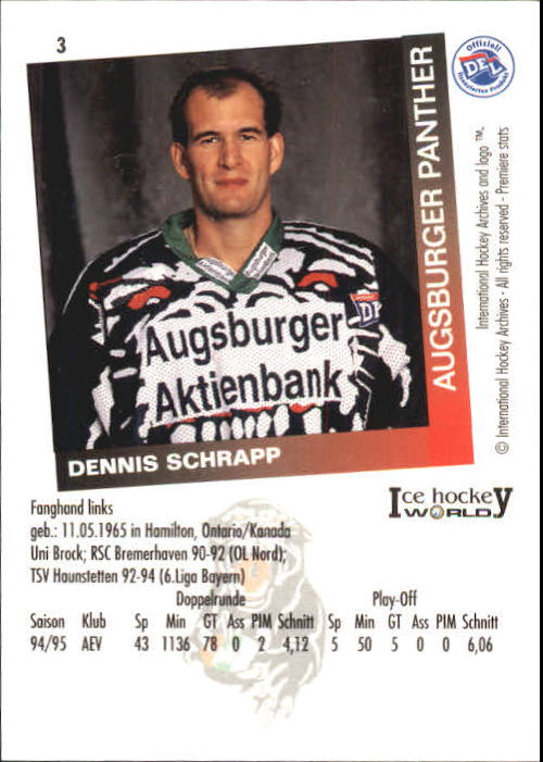 1995-96 German DEL #3 D. Schrapp back image