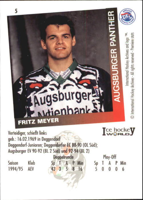 1995-96 German DEL #5 F. Meyer back image