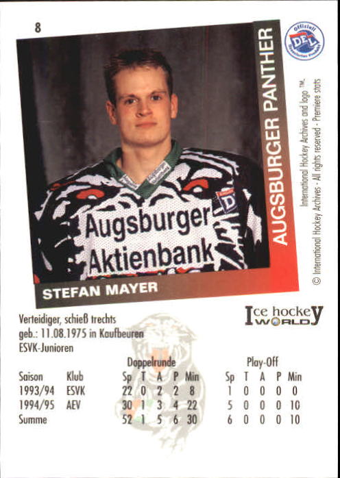 1995-96 German DEL #8 S. Mayer back image