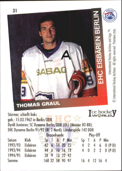 1995-96 German DEL #31 T. Graul back image