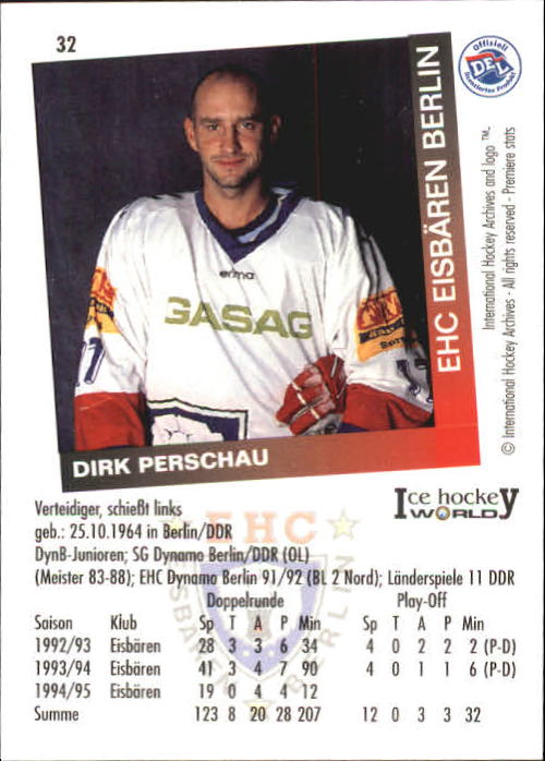 1995-96 German DEL #32 D. Perschau back image