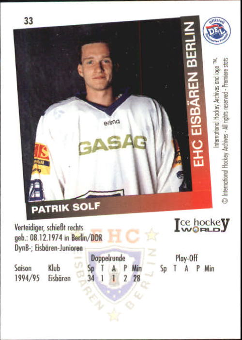 1995-96 German DEL #33 P. Solf back image