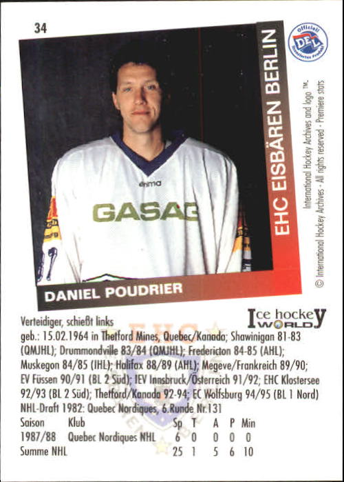 1995-96 German DEL #34 D. Poudrier back image