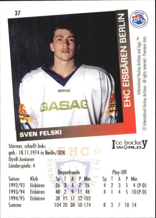 1995-96 German DEL #37 S. Felski back image