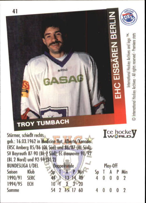 1995-96 German DEL #41 T. Tumbach back image