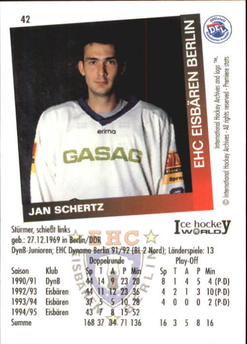 1995-96 German DEL #42 J. Schertz back image