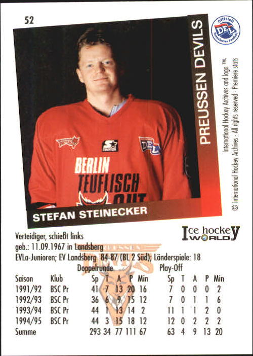 1995-96 German DEL #52 S. Steinecker back image