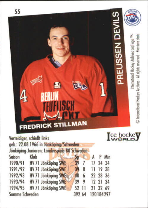 1995-96 German DEL #55 F. Stillmann back image