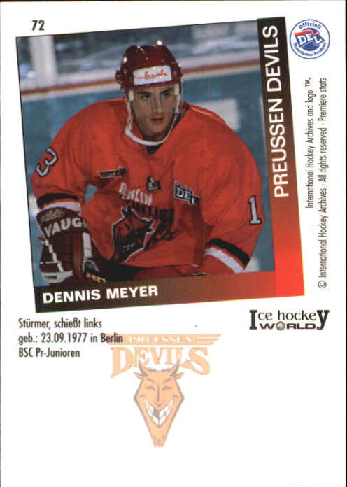 1995-96 German DEL #72 Dennis Meyer back image