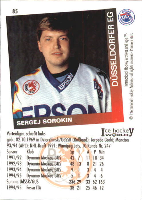 1995-96 German DEL #85 S. Sorokin back image