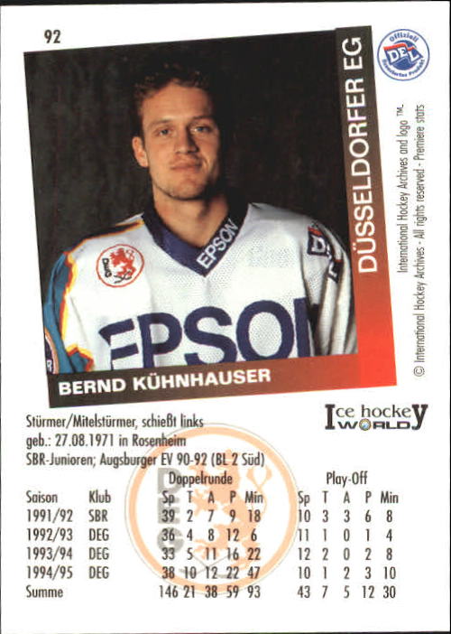 1995-96 German DEL #92 B. Kuhnhauser back image