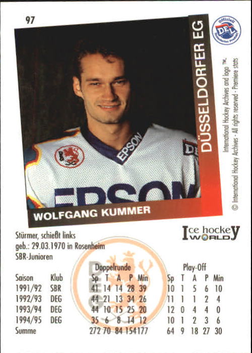 1995-96 German DEL #97 W. Kummer back image