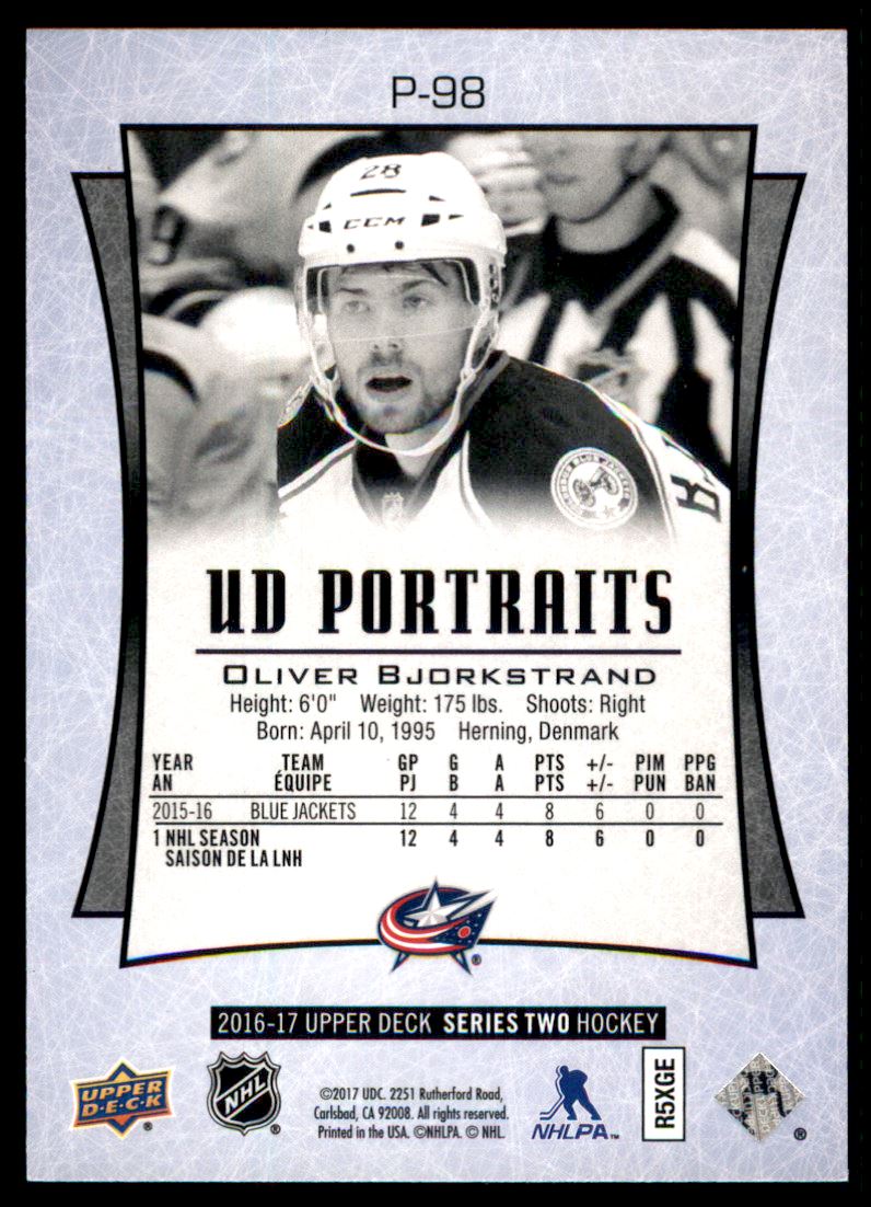 2016-17 Upper Deck UD Portraits #P98 Oliver Bjorkstrand