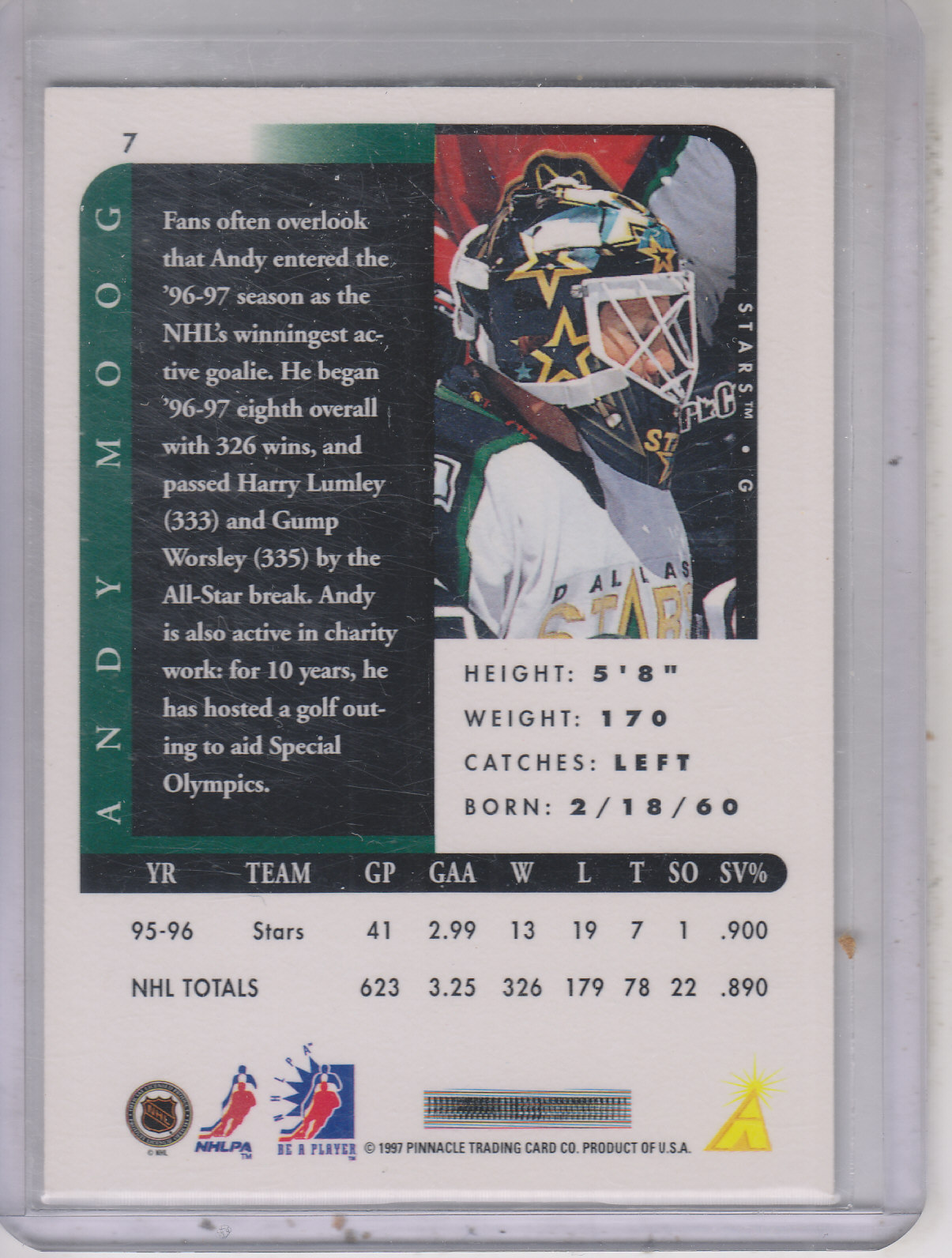 1996-97 Be A Player Autographs #7 Andy Moog back image