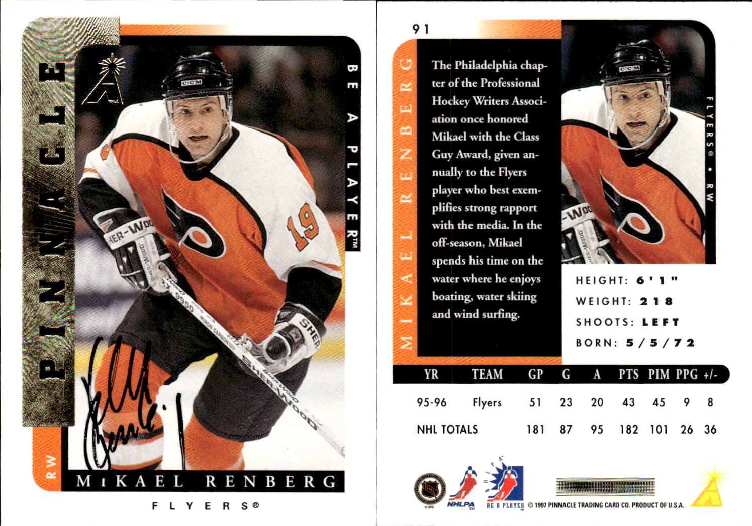 1996-97 Be A Player Autographs #91 Mikael Renberg