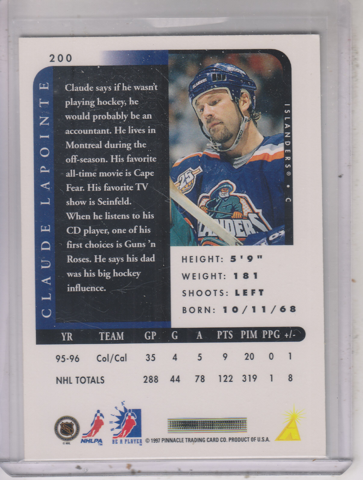 1996-97 Be A Player Autographs #200 Claude Lapointe back image