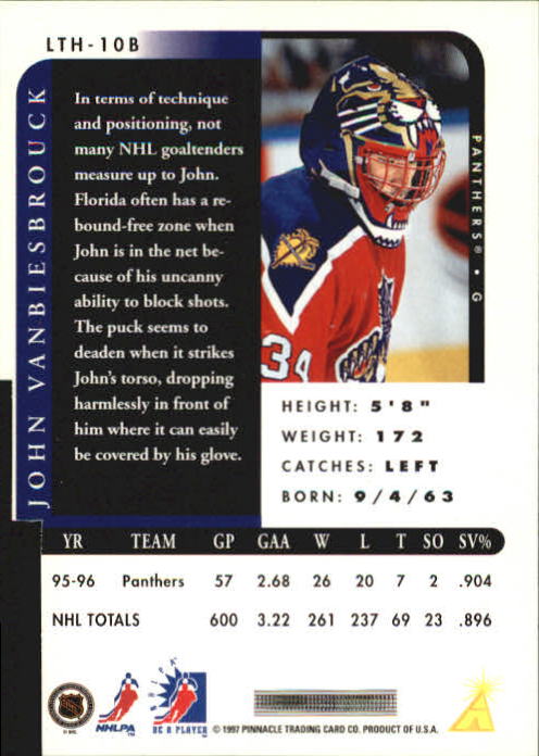 John Vanbiesbrouck Hockey Card 1996-97 Be A Player Link to History #10B John Vanbiesbrouck