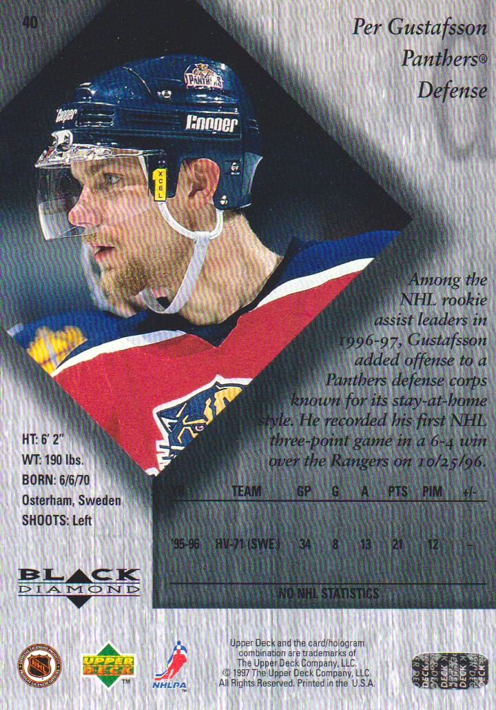 1996-97 Black Diamond #40 Per Gustafsson RC back image