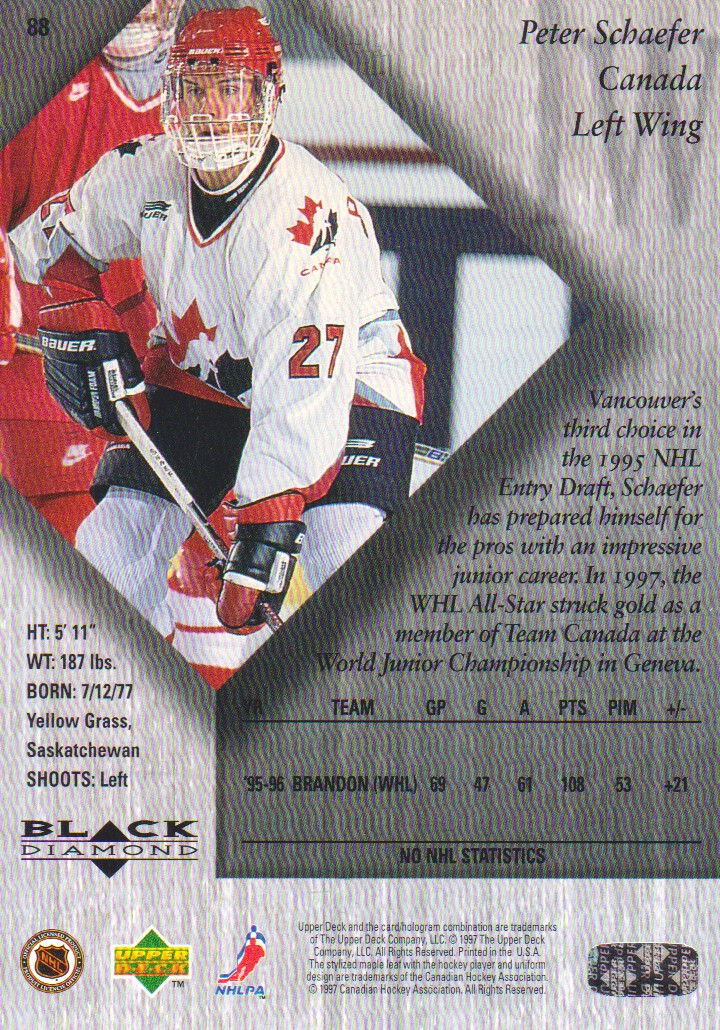 1996-97 Black Diamond #88 Peter Schaefer RC back image