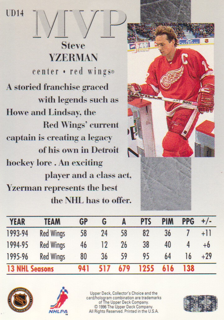 1996-97 Collector's Choice MVP #UD14 Steve Yzerman back image