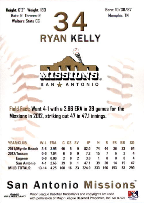 2013 San Antonio Missions Grandstand #11 Ryan Kelly back image