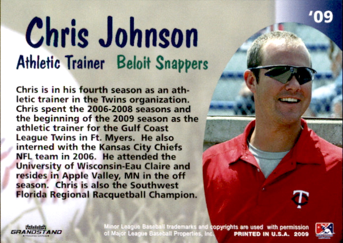 2009 Beloit Snappers Grandstand Update #6 Chris Johnson TR back image