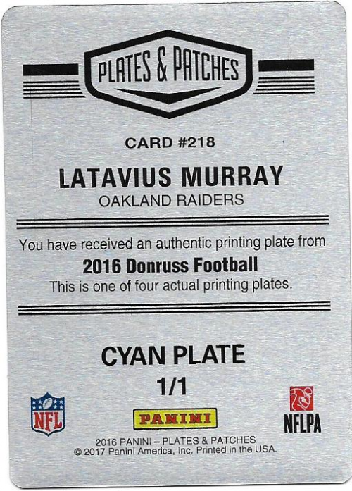 2016 Donruss Plates and Patches Printing Plates Cyan #218 Latavius Murray back image