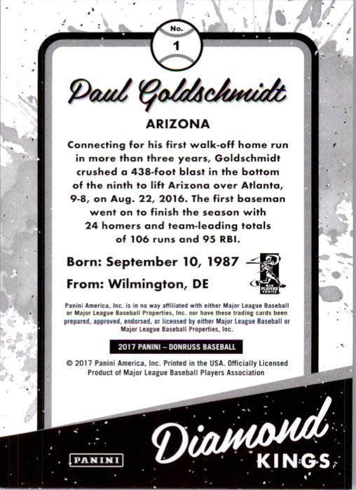 2017 Donruss Press Proof Gold #1 Paul Goldschmidt DK back image