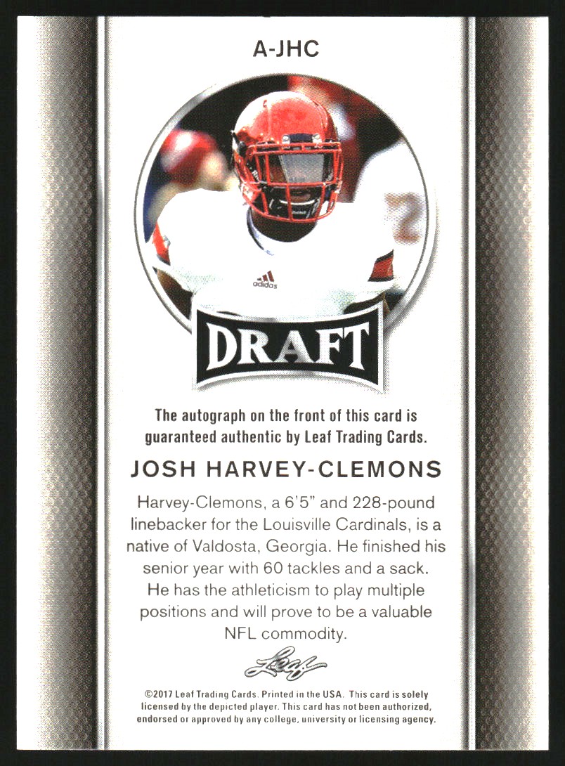 2017 Leaf Draft Autographs Gold #AJHC Josh Harvey-Clemons back image