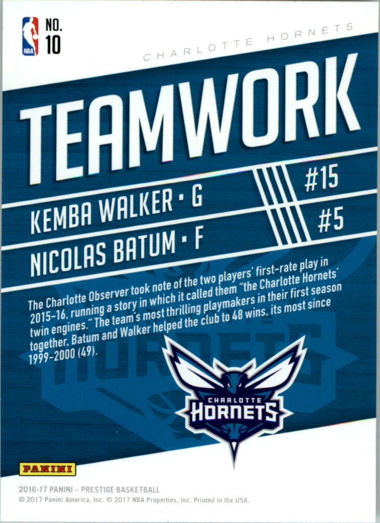 2016-17 Prestige Teamwork #10 Kemba Walker/Nicolas Batum back image