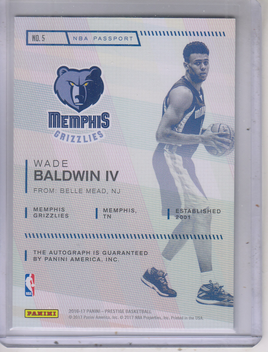 2016-17 Prestige NBA Passport Signatures #5 Wade Baldwin IV/99 back image