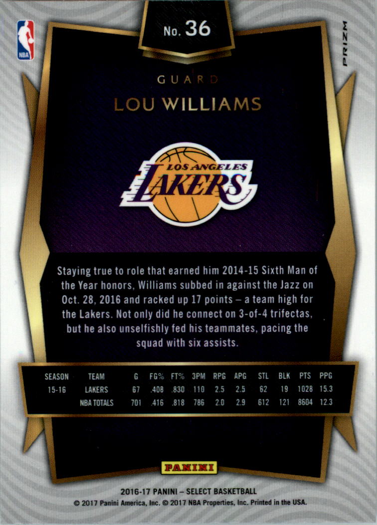 2016-17 Select Prizms Silver #36 Lou Williams back image