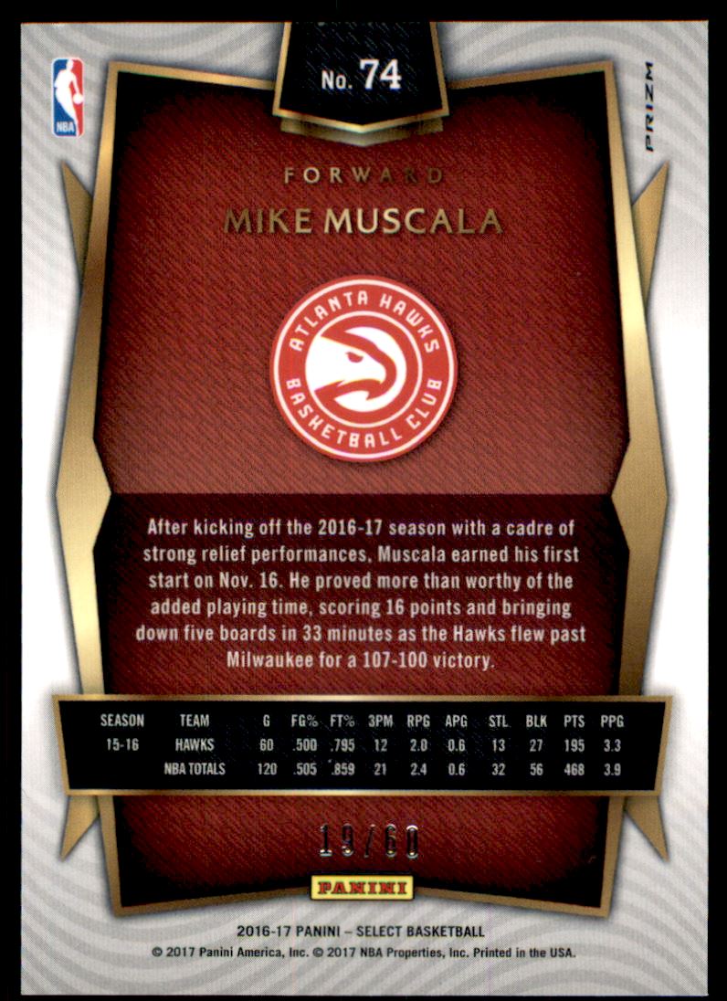 2016-17 Select Prizms Orange #74 Mike Muscala back image