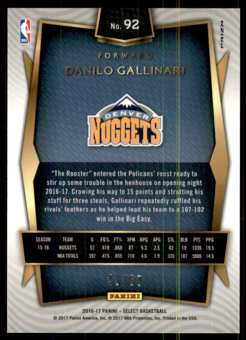 2016-17 Select Prizms Orange #92 Danilo Gallinari back image