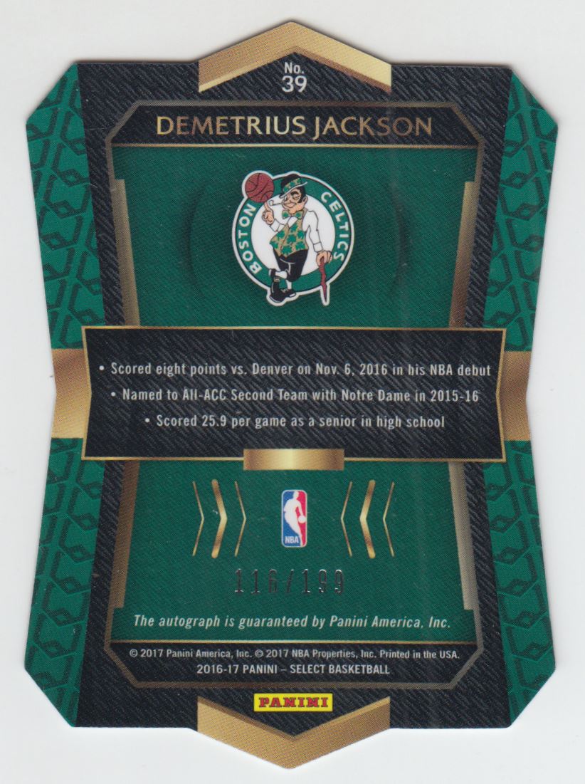 2016-17 Select Die-Cut Rookie Autographs #39 Demetrius Jackson back image