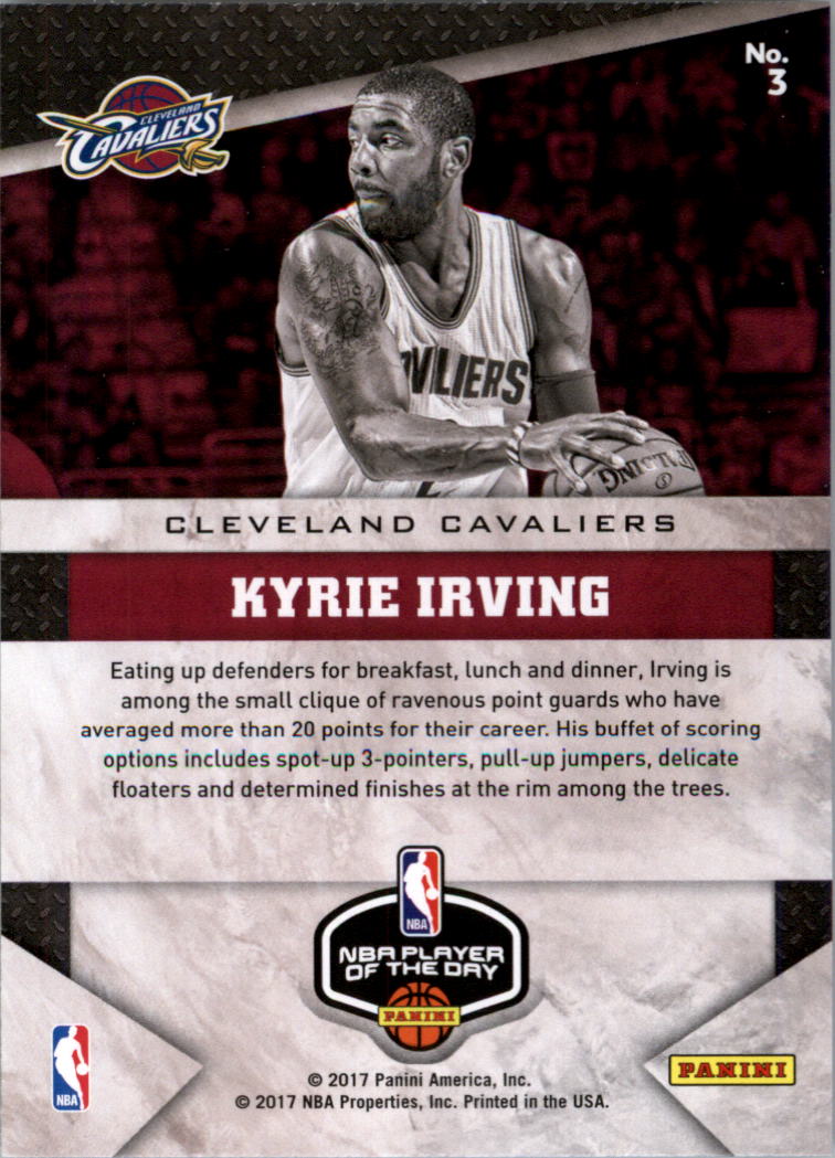 2017 Panini Player of the Day #3 Kyrie Irving back image
