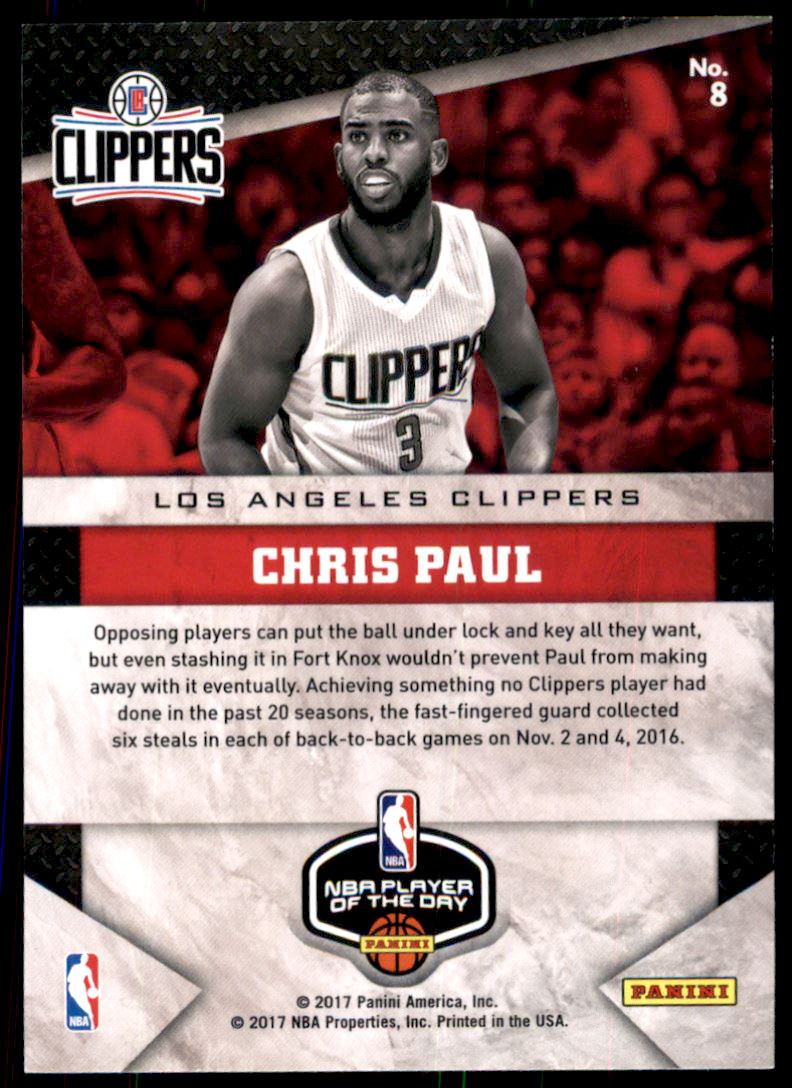 2017 Panini Player of the Day #8 Chris Paul back image