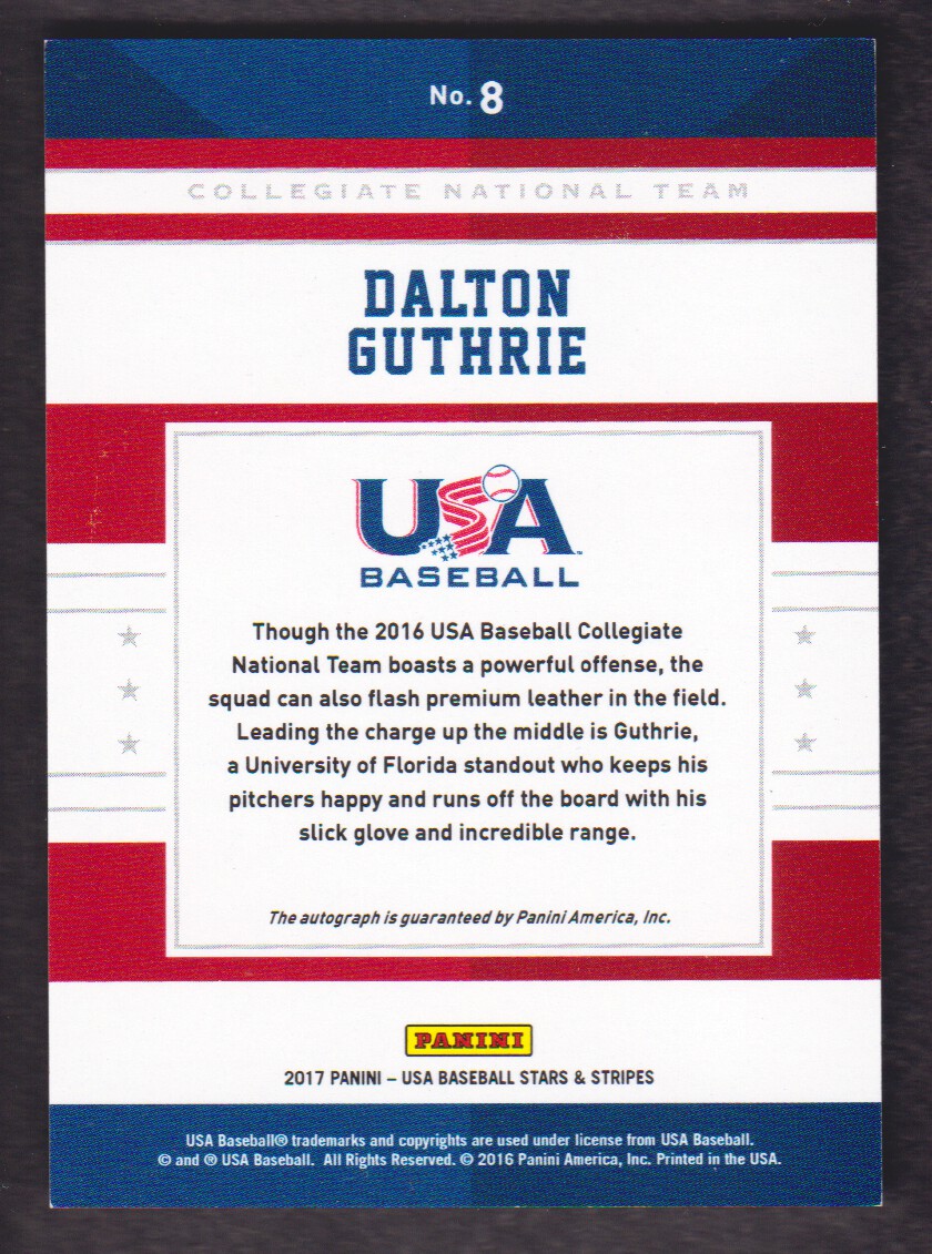 2017 USA Baseball Stars and Stripes College Signatures #8 Dalton Guthrie back image