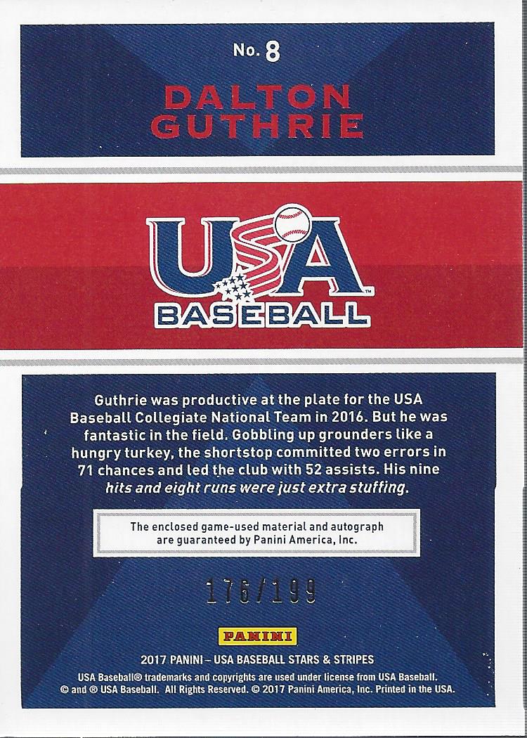 2017 USA Baseball Stars and Stripes Material Signatures #8 Dalton Guthrie/199 back image