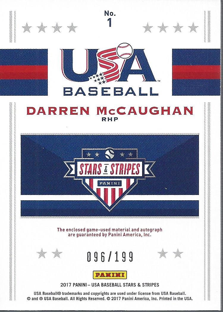 2017 USA Baseball Stars and Stripes Jumbo Swatch Silhouette Jersey Signatures #1 Darren McCaughan/199 back image