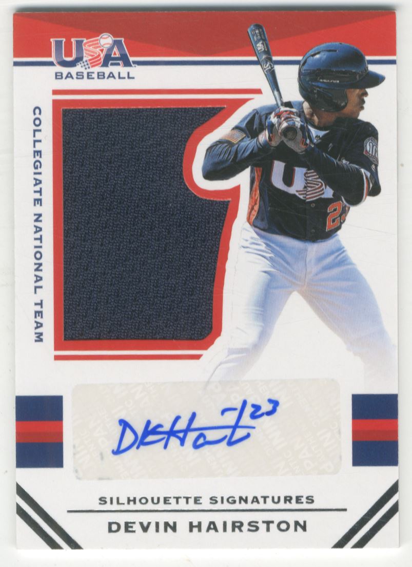 2017 USA Baseball Stars and Stripes Jumbo Swatch Silhouette Jersey Signatures #9 Devin Hairston/199