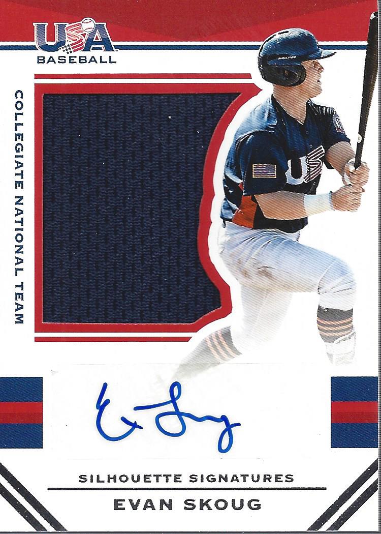 2017 USA Baseball Stars and Stripes Jumbo Swatch Silhouette Jersey Signatures #19 Evan Skoug/199