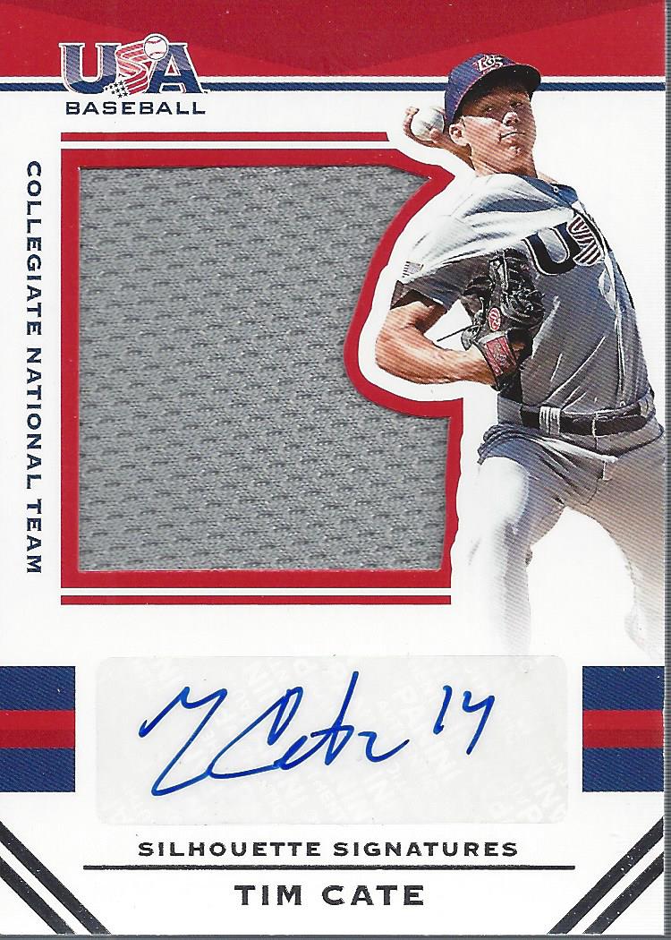 2017 USA Baseball Stars and Stripes Jumbo Swatch Silhouette Jersey Signatures #22 Tim Cate/199