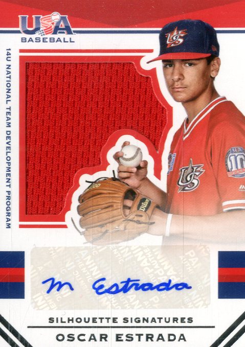 2017 USA Baseball Stars and Stripes Jumbo Swatch Silhouette Jersey Signatures #140 Oscar Estrada/49