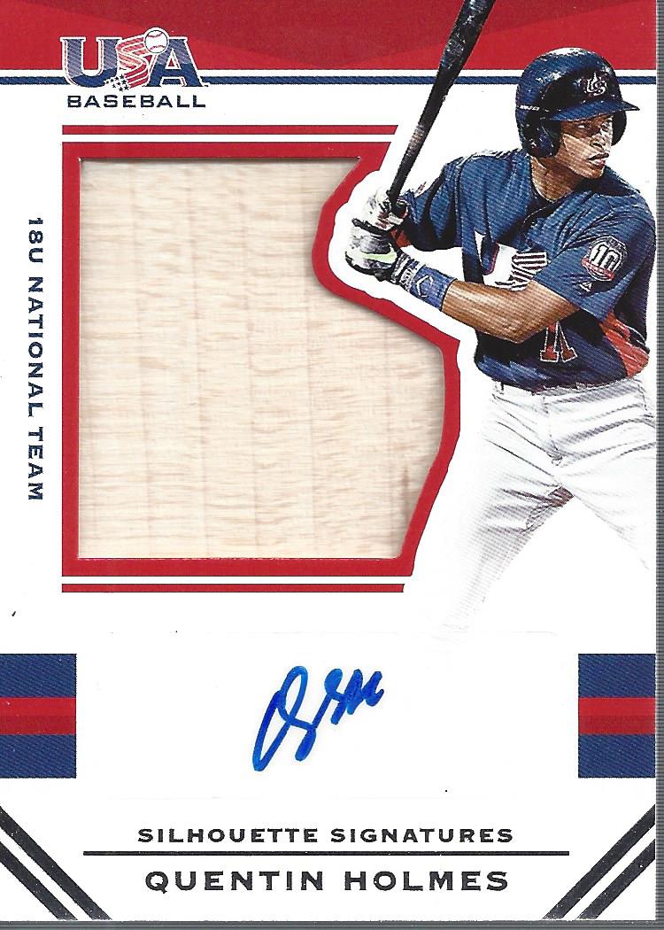 2017 USA Baseball Stars and Stripes Jumbo Swatch Silhouette Bat Signatures #29 Quentin Holmes/99
