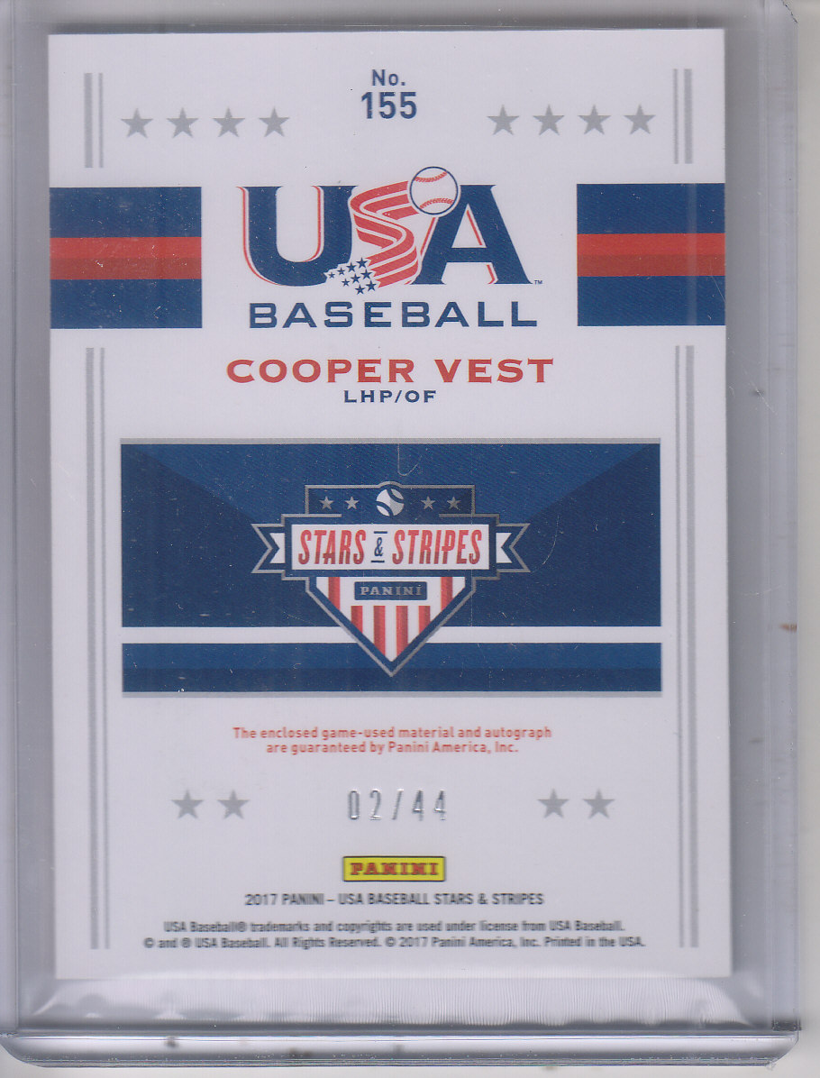 2017 USA Baseball Stars and Stripes Jumbo Swatch Black Gold Silhouette Jersey Signatures #155 Cooper Vest/44 back image