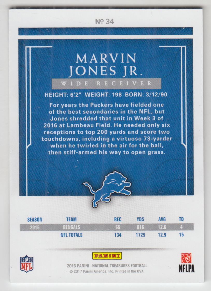 2016 Panini National Treasures #34 Marvin Jones Jr. - Nm-mt