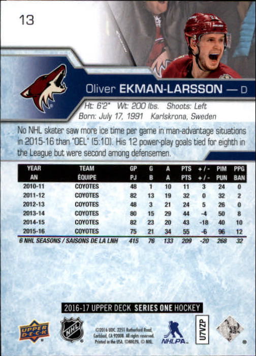 2016-17 Upper Deck Silver Foil #13 Oliver Ekman-Larsson